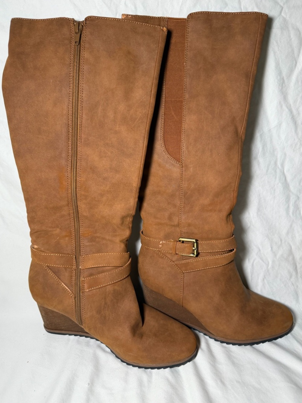 SOUL Naturalizer Tan Wedge Knee-High Boots with Buckle - Picture 1 of 5